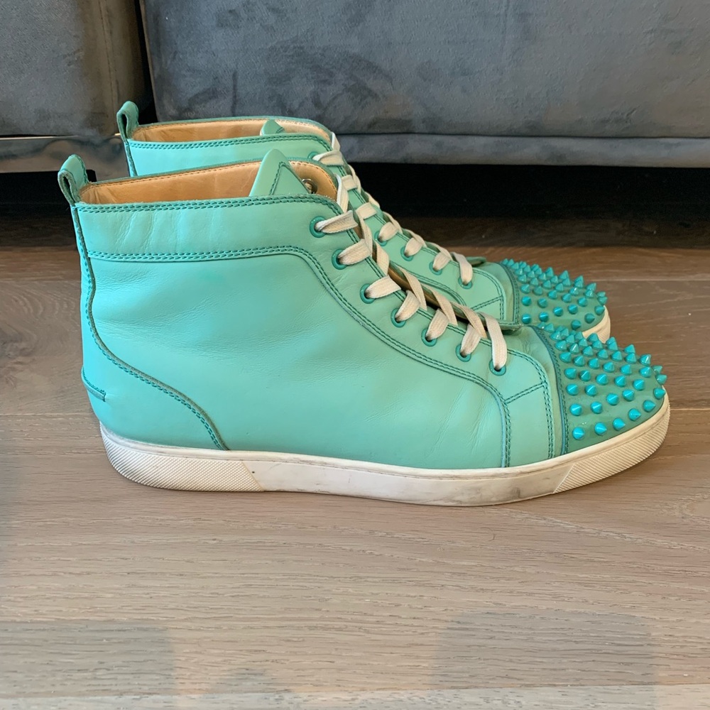 Christian louboutin rantus high spike green teal sz 46.5 13.5 sneaker men